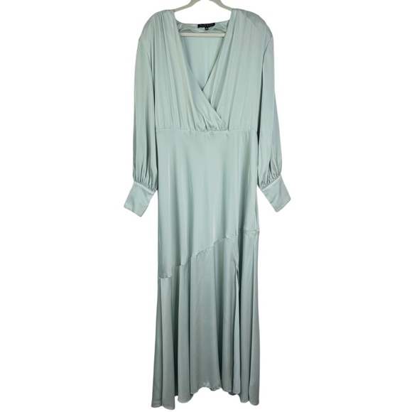 NWT ELOQUII Plus Size 22 Blue Green Pastel Satin Maxi Dress Semi-Formal Holiday - Picture 3 of 14